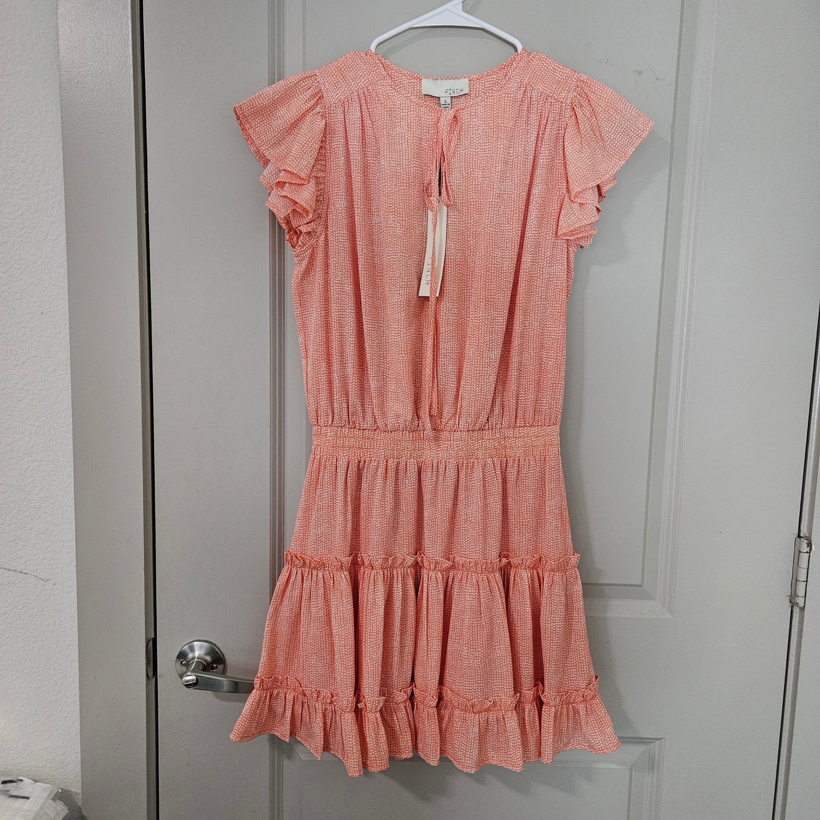 Pinch Coral Heart Print Smocked Tiered Ruffle Mini Dress Small New Nwt